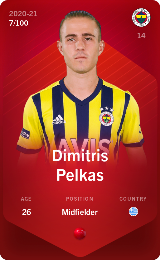 Sorare - Sorare Official - Dimitris Pelkas 2020-21 • Rare 7/100 - NFT # 82423984729333873836065962254503265410869986340754799044265636874064805411123
