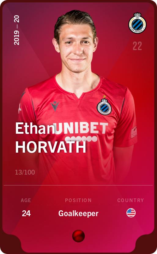 Sorare - Sorare Official - Ethan Horvath 2019-20 • Rare 13/100 - NFT # 114460066710014093473571407418775501454894568660062172900511774474932893921316