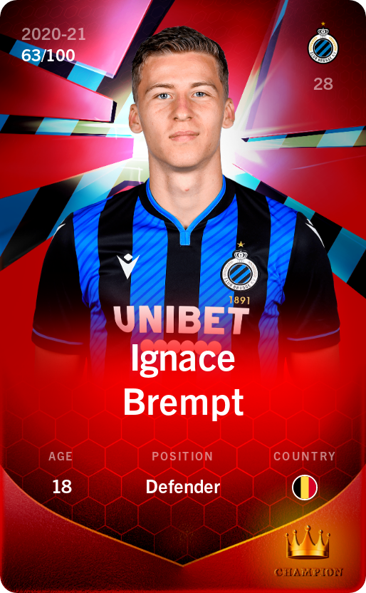 Sorare - Sorare Official - Ignace Brempt 2020-21 • Rare 63/100 - NFT # 25200937801889779614171313751240663027042033280715843448337727327915337223660