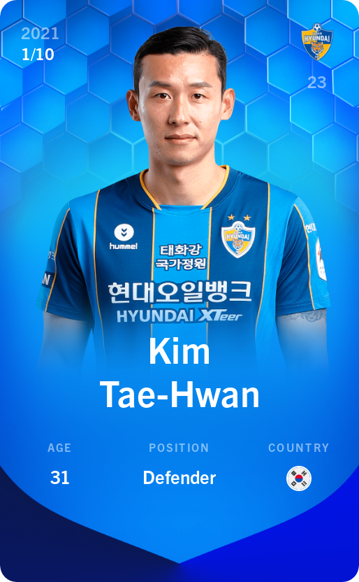 Sorare - Sorare Official - Kim Tae-Hwan 2021-22 • Super Rare 1/10 - NFT # 39343542422639472875126965521989401742528369992075604193327730850445675789055
