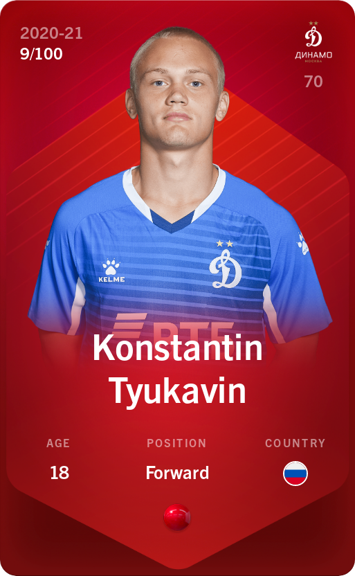 Sorare - Sorare Official - Konstantin Tyukavin 2020-21 • Rare 9/100 - NFT # 13798708216116054785039687772067245608193906400021922090141991337660563326546