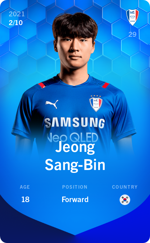 Sorare - Sorare Official - Jeong Sang-Bin 2021-22 • Super Rare 2/10 - NFT # 59437457680031701739689936844353289200828530691745004990933153555337253263659