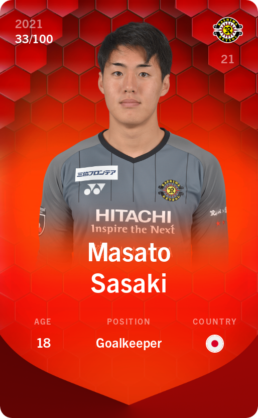 Sorare - Sorare Official - Masato Sasaki 2021-22 • Rare 33/100 - NFT # 31501632793373480681338878420814592980833003355606910175183223827664541143758