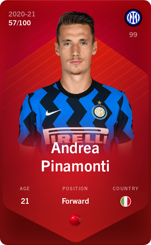 Sorare - Sorare Official - Andrea Pinamonti 2020-21 • Rare 57/100 - NFT # 88925562274315939339918294861539785565879633456431325729345577997851854628876