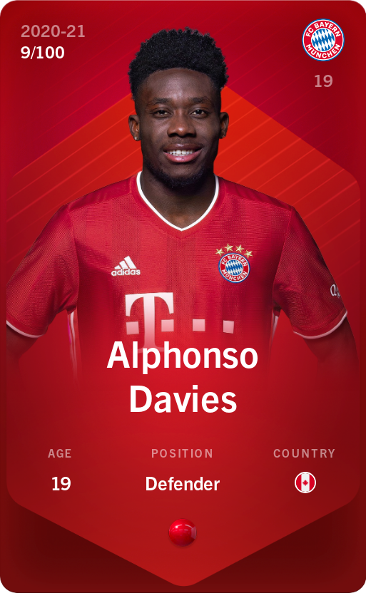 Sorare - Sorare Official - Alphonso Davies 2020-21 • Rare 9/100 - NFT # 15116808548955555384690006363459118865211474309280777316025687071248490310968