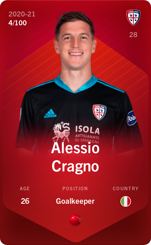 Sorare - Sorare Official - Alessio Cragno 2020-21 • Rare 4/100 - NFT # 5129671036022522288134058559085514888088892161823772332566106863208608159753
