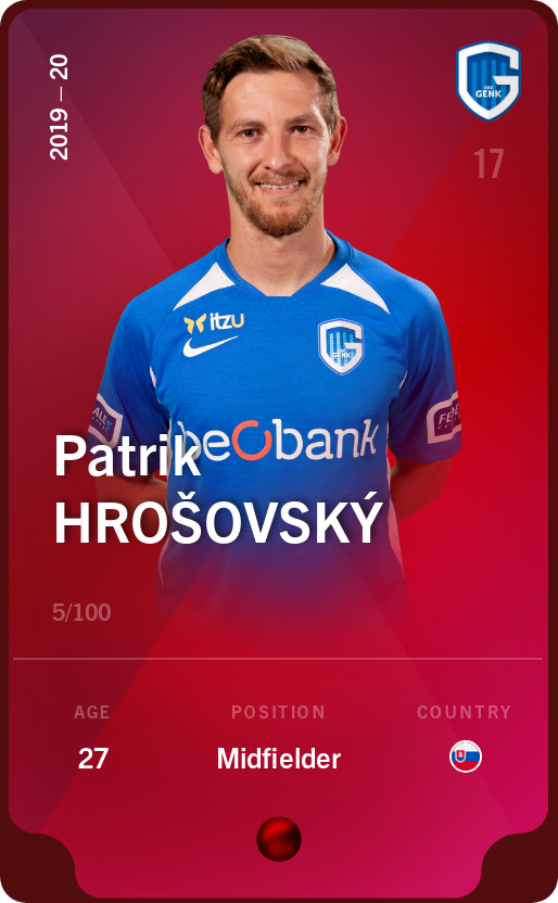 Sorare - Sorare Official - Patrik Hrošovský 2019-20 • Rare 5/100 - NFT # 104538555023363505333827927448852481307074388532238962530360735721224589378578