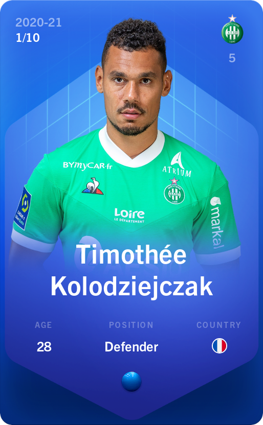 Sorare - Sorare Official - Timothée Kolodziejczak 2020-21 • Super Rare 1/10 - NFT # 40951693503641406733165581864793573646114951509252926843176391611841249148879