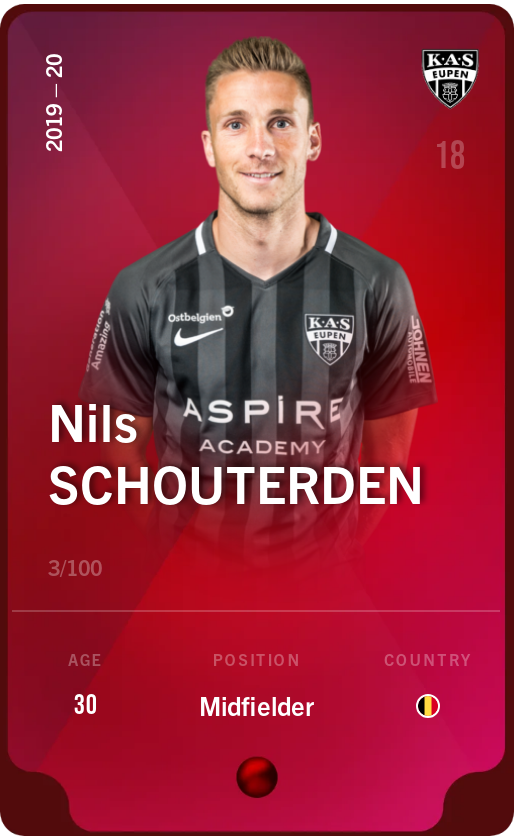 Sorare - Sorare Official - Nils Schouterden 2019-20 • Rare 3/100 - NFT # 78370351132102735390087002358085142311539137331290924839306302080266191212588