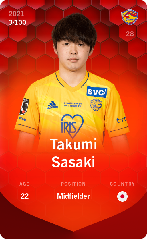 Sorare - Sorare Official - Takumi Sasaki 2021-22 • Rare 3/100 - NFT # 43048535500321241894211512688405987095541533666681237334618200003610861473226