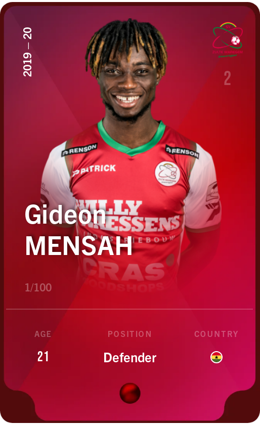 Sorare - Sorare Official - Gideon Mensah 2019-20 • Rare 1/100 - NFT # 99094263142584557344246465521412618587900701204051100062192519016091207520659