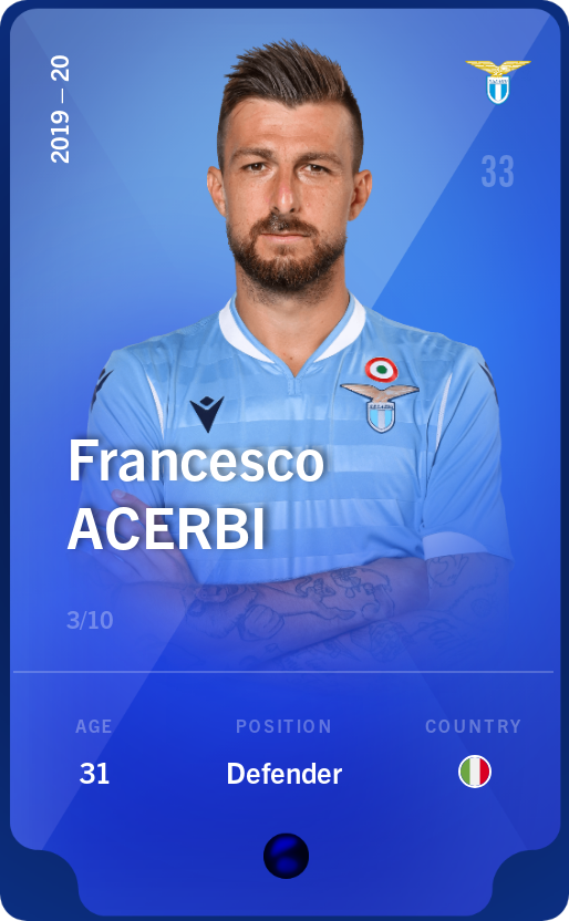 Sorare - Sorare Official - Francesco Acerbi 2019-20 • Super Rare 3/10 - NFT # 9918960904700445805840667341323480013227156885947759480547178355771095196996