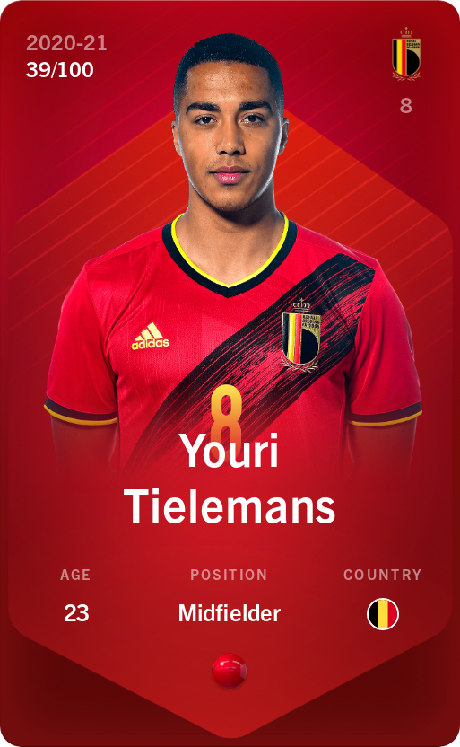 Sorare - Sorare Official - Youri Tielemans 2020-21 • Rare 39/100 - NFT # 83316794576208570106888147173447249319005926412092455275525767573640096404012