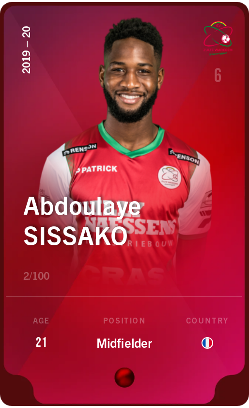 Sorare - Sorare Official - Abdoulaye Sissako 2019-20 • Rare 2/100 - NFT # 50257699239927692558937872925968468782472418732979602502145457345982806381246