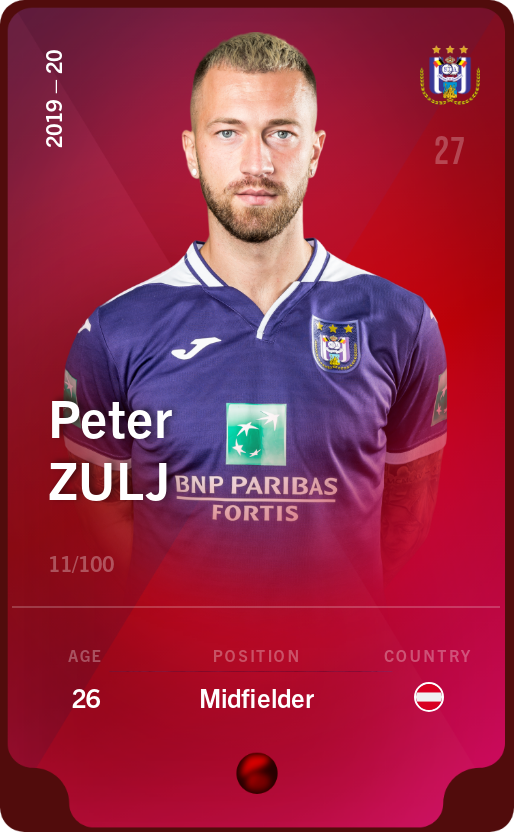 Sorare - Sorare Official - Peter Zulj 2019-20 • Rare 11/100 - NFT # 79412403523019461094517555398509349588943290805447243528341660371404622490914