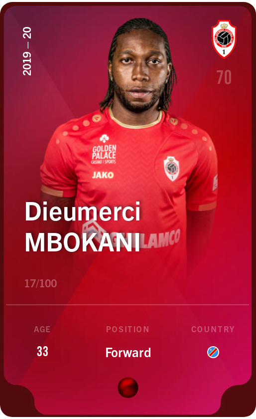 Sorare - Sorare Official - Dieumerci Mbokani 2019-20 • Rare 17/100 - NFT # 43363984910019659481434022143572039102670911296603936602627032962574252320677