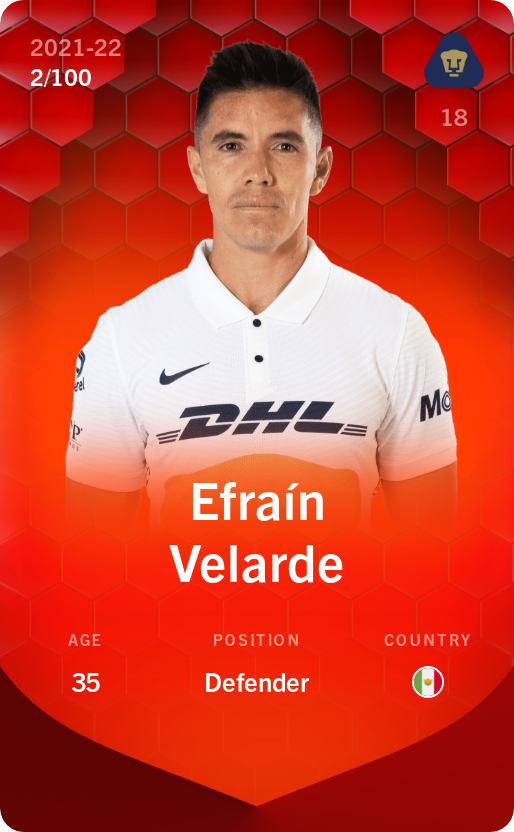Sorare - Sorare Official - Efraín Velarde 2021-22 • Rare 2/100 - NFT # 115525226695013488964745070689030890642281767605665452501873021469598805853663
