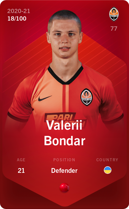 Sorare - Sorare Official - Valerii Bondar 2020-21 • Rare 18/100 - NFT # 7792325919724315852149942499936452127271759369279255510198345184902430680848