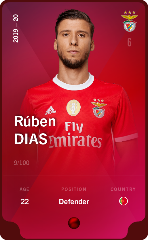 Sorare - Sorare Official - Rúben Dias 2019-20 • Rare 9/100 - NFT # 62133618809565555073906783930972771470733734925227305491055394317235446948846