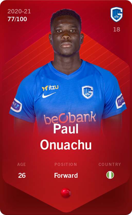 Sorare - Sorare Official - Paul Onuachu 2020-21 • Rare 77/100 - NFT # 21565541339274106136891627504154341907481857391815590266753253904464590346400