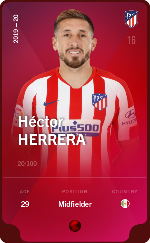 Sorare - Sorare Official - Héctor Herrera 2019-20 • Rare 20/100 - NFT # 108115249512788819799059531834579607696639735545675810681731231271589980417030