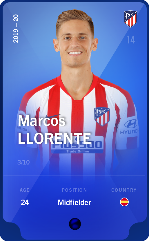 Sorare - Sorare Official - Marcos Llorente 2019-20 • Super Rare 3/10 - NFT # 45180717784910248681486249231595364437256647978745862399052052807817756083205