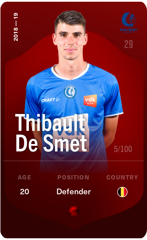 Sorare - Sorare Official - Thibault De Smet 2018-19 • Rare 5/100 - NFT # 23113248166500695208200263724927103913211623764349981930837116012179547403560