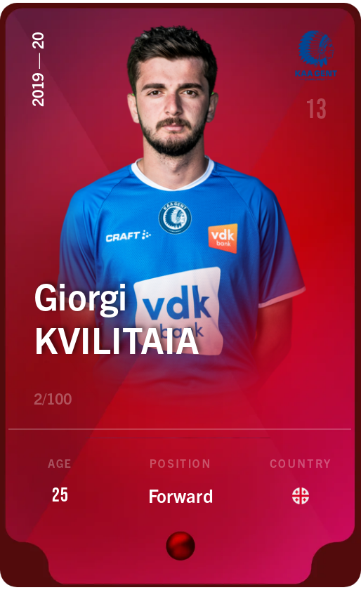 Sorare - Sorare Official - Giorgi Kvilitaia 2019-20 • Rare 2/100 - NFT # 67441737779669237118518358618374635447895899386007845606200364552443278679822