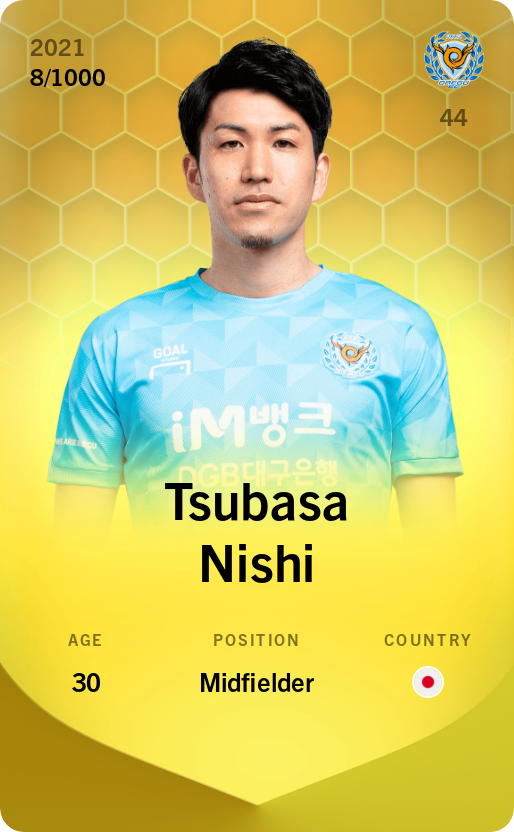 Sorare - Sorare Official - Tsubasa Nishi 2021-22 • Limited 8/1000 - NFT # 45880493752335871099239866762362138942520879225973556755024404447429367597238