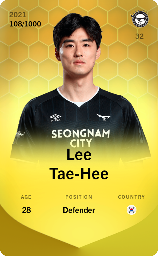 Sorare - Sorare Official - Lee Tae-Hee 2021-22 • Limited 108/1000 - NFT # 36813632571967977065959301606785544275753059391011371381600290199794850202975