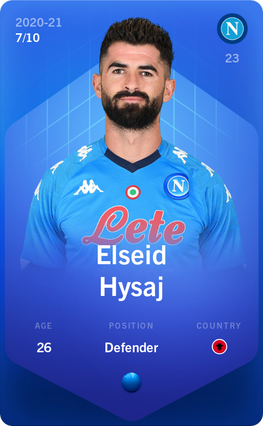 Sorare - Sorare Official - Elseid Hysaj 2020-21 • Super Rare 7/10 - NFT # 87592608016332884385298983012761127186460223136671607254874494647959692354496