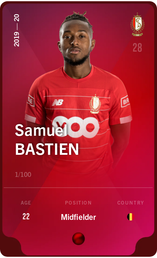 Sorare - Sorare Official - Samuel Bastien 2019-20 • Rare 1/100 - NFT # 36198264322460564232929800002001722228230648271994893809744015640771872577079