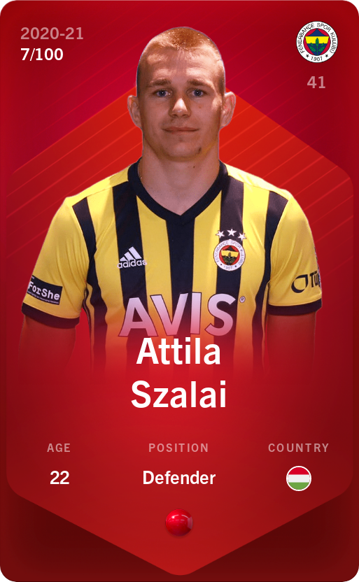 Sorare - Sorare Official - Attila Szalai 2020-21 • Rare 7/100 - NFT # 82083588747859616291453406810699421936892688864105653253309178592515279773386