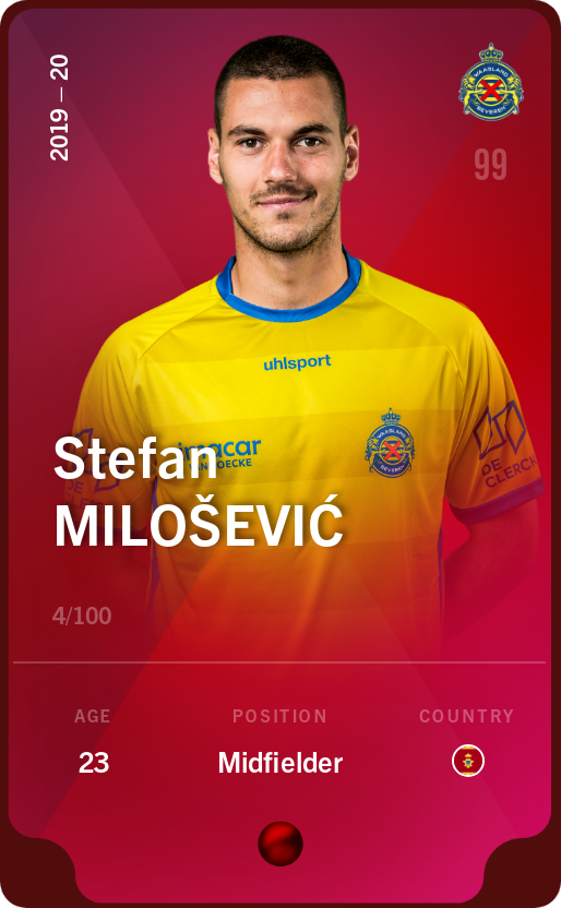 Sorare - Sorare Official - Stefan Milošević 2019-20 • Rare 4/100 - NFT # 108941424726438248153144283543241471189981041557976521586801649217037007915675