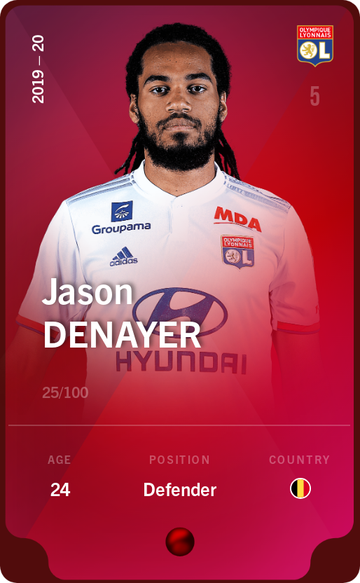 Sorare - Sorare Official - Jason Denayer 2019-20 • Rare 25/100 - NFT # 16391088207039053783227435525036841002664025101549031202601124878398857262338