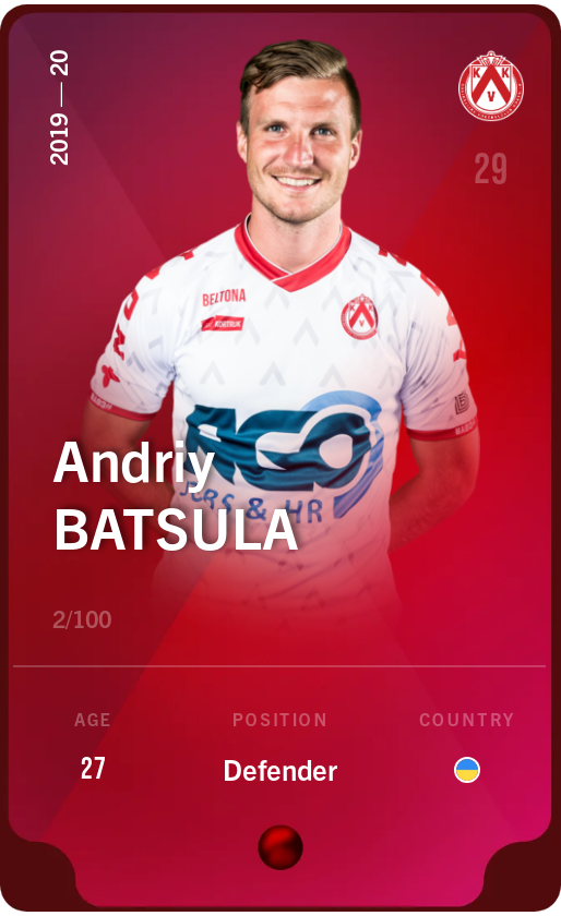 Sorare - Sorare Official - Andriy Batsula 2019-20 • Rare 2/100 - NFT # 30902534731047440079032990870216045313153799670791481217749152164075721653878