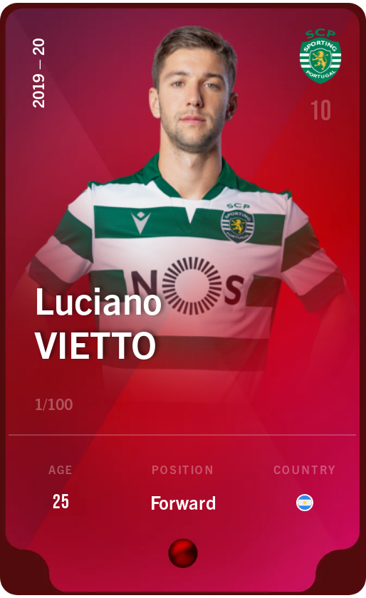 Sorare - Sorare Official - Luciano Vietto 2019-20 • Rare 1/100 - NFT # 25923318288595640610376019435534790991450675205162947085631583265821745755773