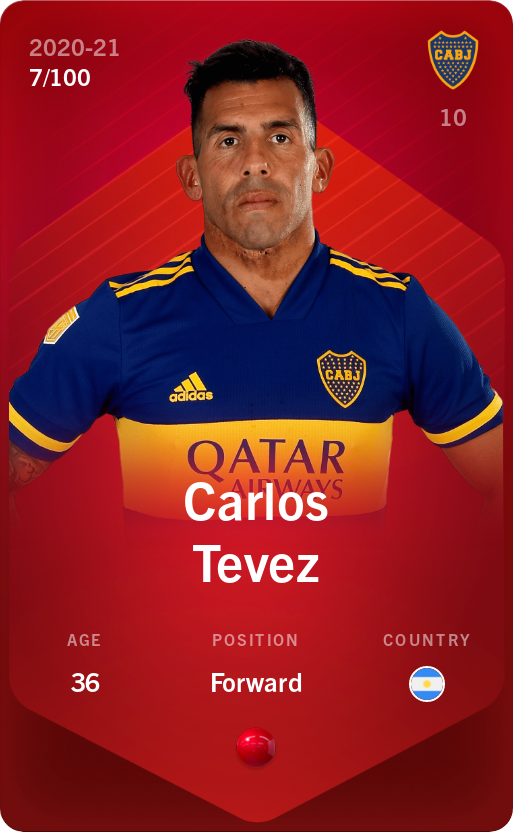 Sorare - Sorare Official - Carlos Tevez 2020-21 • Rare 7/100 - NFT # 90975550673460577955550376399026540983163617834996612441699397203419531958789