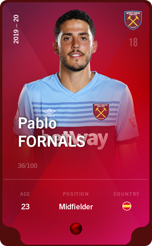 Sorare - Sorare Official - Pablo Fornals 2019-20 • Rare 36/100 - NFT # 107725260068298866293513159268441143656863705550581370150758767798635496239152