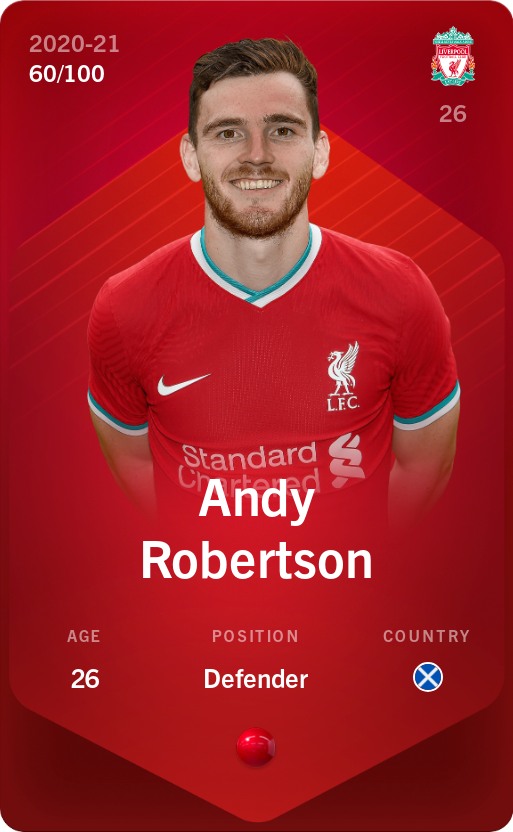 Sorare - Sorare Official - Andy Robertson 2020-21 • Rare 60/100 - NFT # 28234889191759709835582722819003997172210141175344958483738795280016538300943