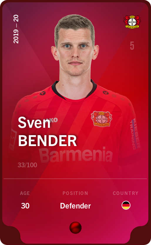 Sorare - Sorare Official - Sven Bender 2019-20 • Rare 33/100 - NFT # 31658759589562947706301767702866405213928595192553006019337069690773326102460