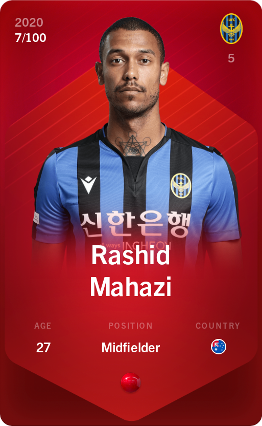 Sorare - Sorare Official - Rashid Mahazi 2020-21 • Rare 7/100 - NFT # 54351389097699144338380461287174746508831222842836435006117116472590867233119