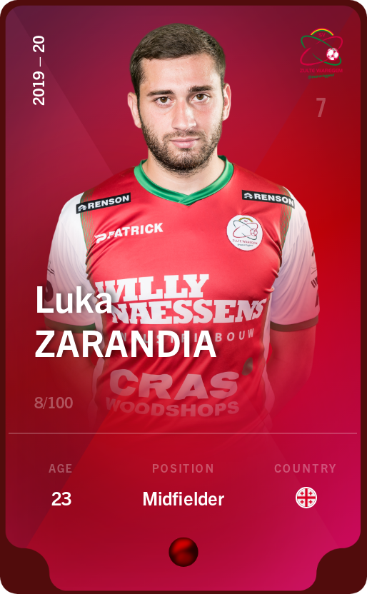 Sorare - Sorare Official - Luka Zarandia 2019-20 • Rare 8/100 - NFT # 21317887236820691451604378492704239573222681007614752979453662087551868152369