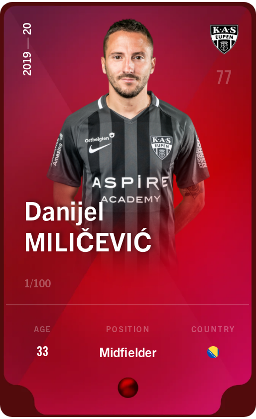 Sorare - Sorare Official - Danijel Miličević 2019-20 • Rare 1/100 - NFT # 34298735852378811139363491814457544401566413916692528105972322901724539875353