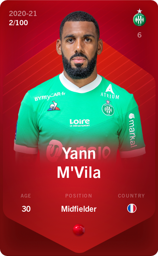 Sorare - Sorare Official - Yann M'Vila 2020-21 • Rare 2/100 - NFT # 13292938321549810517452282457004240101782767055535271726588076273290715604218