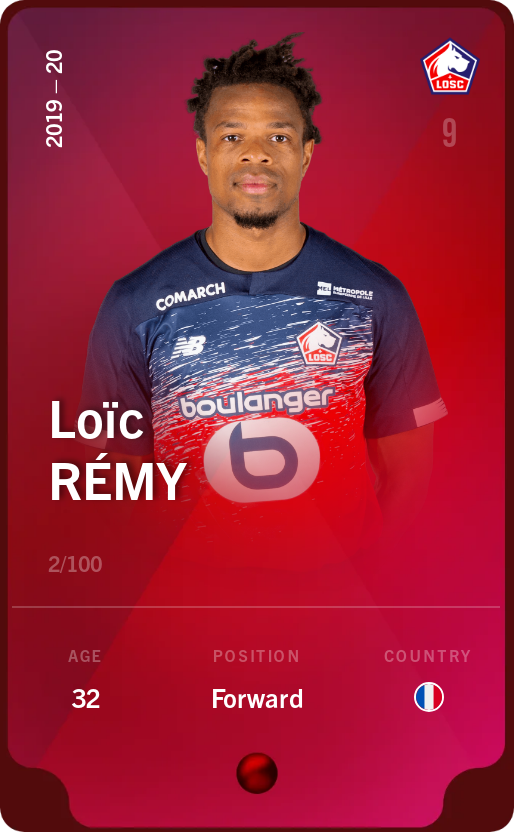Sorare - Sorare Official - Loïc Rémy 2019-20 • Rare 2/100 - NFT # 33210585116852732936570686781175520283341222358843331493038553252838323141952