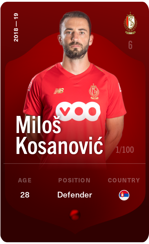 Sorare - Sorare Official - Miloš Kosanović 2018-19 • Rare 1/100 - NFT # 115267939069438386021566928029709639242361654739647504217329145249950831812245