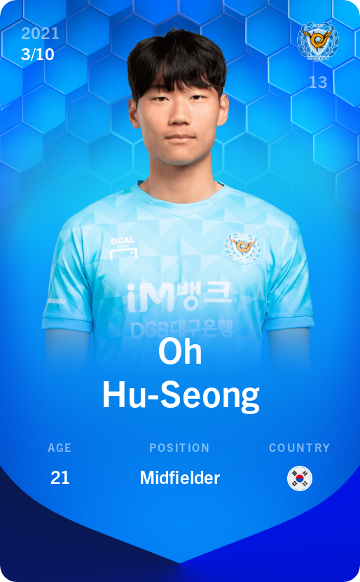 Sorare - Sorare Official - Oh Hu-Seong 2021-22 • Super Rare 3/10 - NFT # 41781723371216431549401862496485337209559785788809131394403899229793136421117