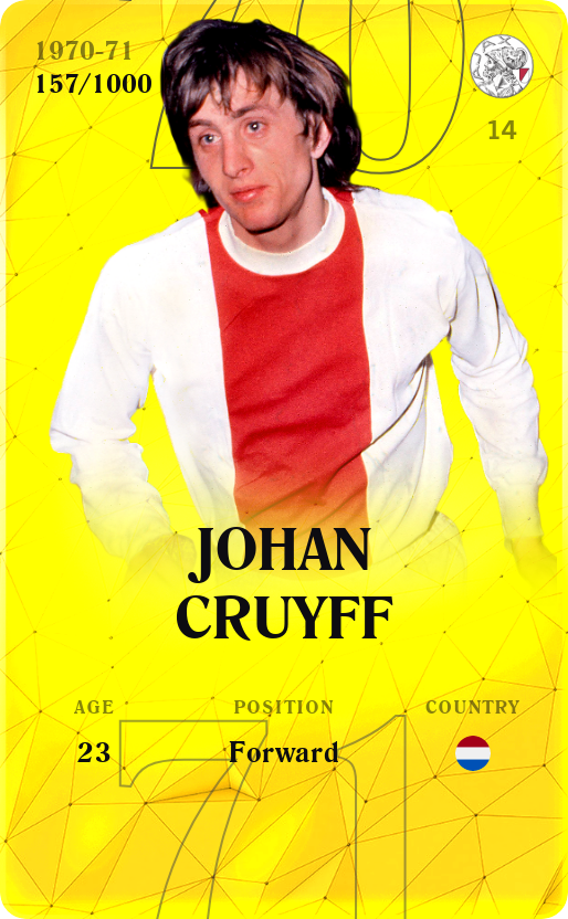 Sorare - Sorare Official - Johan Cruyff 1970-71 • Limited 157/1000 - NFT # 65236541455389948441291568363901443138819989820867398966205237171807304395915