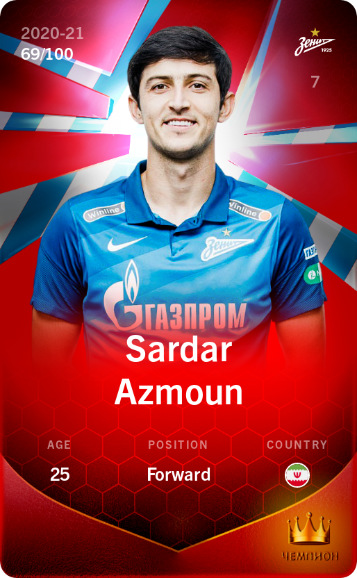 Sorare - Sorare Official - Sardar Azmoun 2020-21 • Rare 69/100 - NFT # 30711437987346397073220399850676203231562865530780385065419160095790919530783